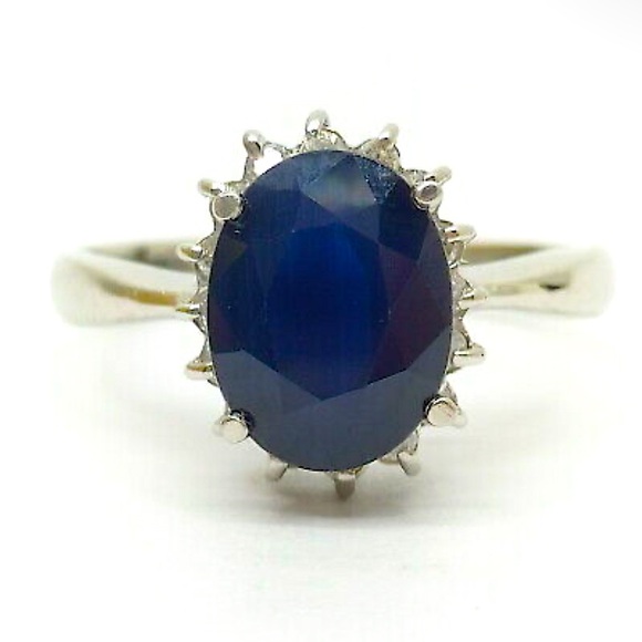 Jewelry - 4.5ct Natural Blue Sapphire w White Diamond Halo Princess Diana Engagement Ring